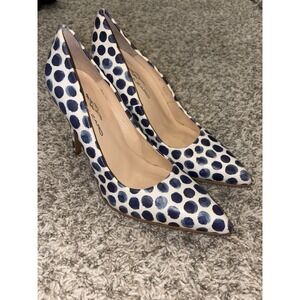 Brenda Zaro Polka Dot Pumps Blue and White Womens's Size 39 US 8 High Heel Shoe
